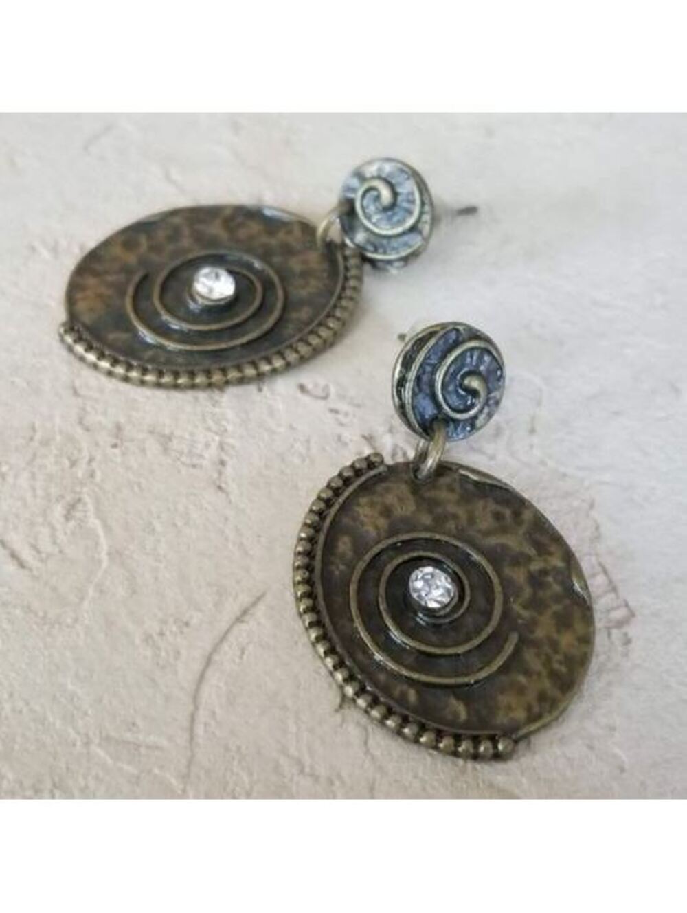 Edgy Brass and Crystal Dangle Earrings
